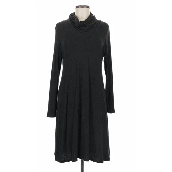 EILEEN FISHER Dress Sz L A-line Cowl Neck Long Sleeve Gray Minimalist Lagenlook - Picture 2 of 7